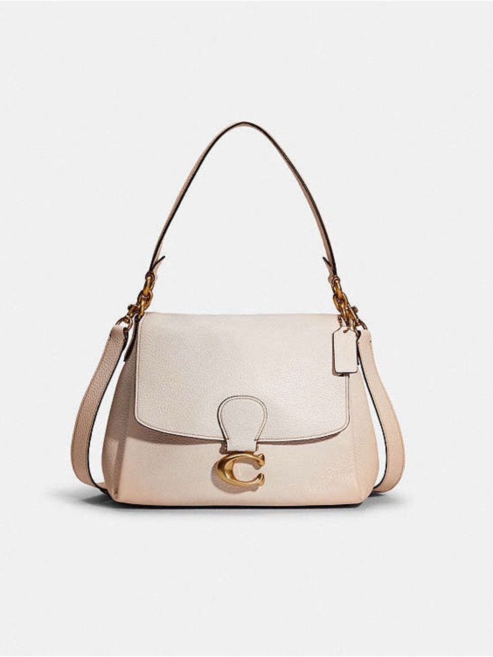 Coach Chalk Pebbled Leather Shoulder Bag with Gold 'C' Hardware